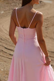 Pink A-Line Spaghetti Straps Maxi Evening Dress