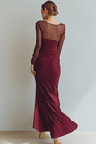Black Velvet Mermaid Boat Neck Long Choir Dress with Slit