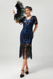 Apricot Fringed Sequin 1920s Flapper Dress with Short Sleeves