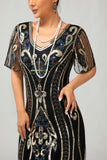 Sparkly Flapper Black Golden Sequin Bodycon Fringed 1920s Dress