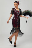 Flapper Burgundy Sequin Bodycon Fringed 1920s Dress