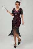Sparkly Flapper Black Golden Sequin Bodycon Fringed 1920s Dress
