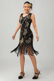 Red Golden Sequin 1920s V Neck Bodycon Flapper Dress with Tassles