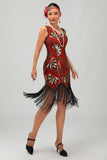 Green Golden Sequin V Neck Bodycon 1920s Flapper Dress with Tassles