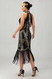 Champagne Halter Sequin Keyhole Fringed 1920s Dress