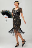 Beaded Black Golden Fringed Bodycon 1920s Dress
