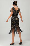 Gatsby Black Red Scoop Fringed Bodycon1920s Dress with Sequins