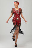 Gatsby Black Red Scoop Fringed Bodycon1920s Dress with Sequins