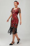 Beaded Black Golden Fringed Bodycon 1920s Dress