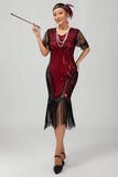 Black Golden Sequin Bodycon 1920s Flapper Dress with Tassles