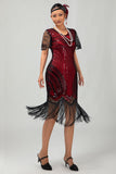 Black Golden Sequin Bodycon 1920s Flapper Dress with Tassles