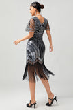 Black Golden Sequin Bodycon 1920s Flapper Dress with Tassles