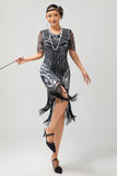 Black Golden Sequin Bodycon 1920s Flapper Dress with Tassles