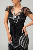 Black Silver Gatsby Sequins Short 1920s Dress With Fringes