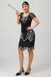 Black Silver Gatsby Sequins Short 1920s Dress With Fringes