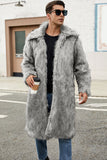 Brown Polo Collar Front Open Maxi Faux Fur Coat