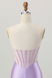 Lilac Beaded Strapless Corset Short Satin Cocktail Dress