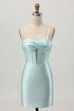 Light Green Bodycon Corset Cut Out Beaded Short Cocktail Dress