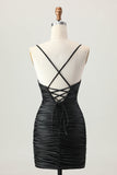 Dark Khaki Ruched Cut-Out Tight Mini Cocktail Dress with Lace Up Back