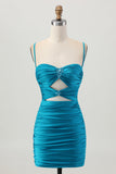 Dark Khaki Ruched Cut-Out Tight Mini Cocktail Dress with Lace Up Back