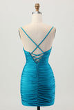 Dark Khaki Ruched Cut-Out Tight Mini Cocktail Dress with Lace Up Back