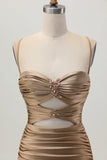 Dark Khaki Ruched Cut-Out Tight Mini Cocktail Dress with Lace Up Back
