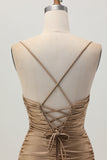 Dark Khaki Ruched Cut-Out Tight Mini Cocktail Dress with Lace Up Back