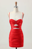 Dark Khaki Ruched Cut-Out Tight Mini Cocktail Dress with Lace Up Back