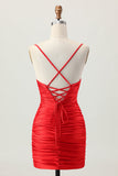 Dark Khaki Ruched Cut-Out Tight Mini Cocktail Dress with Lace Up Back