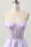 Sparkly A Line Strapless Sequins Lace Up Back Mini Lilac Cocktail Dress with Beading