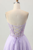 Sparkly A Line Strapless Sequins Lace Up Back Mini Lilac Cocktail Dress with Beading