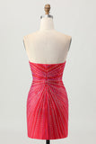 Sparkly Red Beaded Short Tight Cocktail Dress with Slit