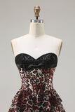Brown Leopard A-Line Sweetheart Corset Tiered Long Prom Dress with Ruffles