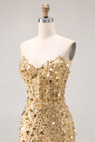 Sparkly Champagne Strapless Sheath Long Prom Dress With Slit