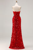Sparkly Champagne Strapless Sheath Long Prom Dress With Slit
