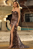 Coffee Leopard Mermaid Strapless Corset Long Prom Dress with Slit