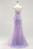 Blue Mermaid Sweetheart Corset Beaded Sequin Long Prom Dress with Slit