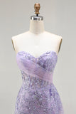 Blue Mermaid Sweetheart Corset Beaded Sequin Long Prom Dress with Slit