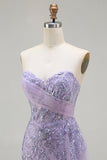 Blue Mermaid Sweetheart Corset Beaded Sequin Long Prom Dress with Slit
