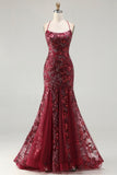 Sparkly Rose Golden Mermaid Lace Up Back Long Prom Dress with Sequins