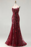 Sparkly Rose Golden Mermaid Lace Up Back Long Prom Dress with Sequins