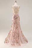 Sparkly Rose Golden Mermaid Lace Up Back Long Prom Dress with Sequins