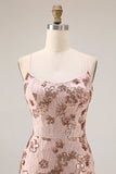 Sparkly Rose Golden Mermaid Lace Up Back Long Prom Dress with Sequins