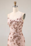 Sparkly Rose Golden Mermaid Lace Up Back Long Prom Dress with Sequins