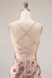 Sparkly Rose Golden Mermaid Lace Up Back Long Prom Dress with Sequins