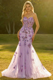 Blush Mermaid Corset Appliqued Long Prom Dress with Beading