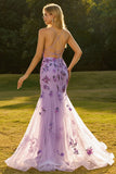 Purple Mermaid Sheer Corset Beaded Sequin Long Prom Dress with Lace Up Back