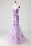 Purple Mermaid Appliqued Corset Long Prom Dress with Beading