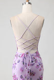 Purple Mermaid Appliqued Corset Long Prom Dress with Beading