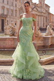 Off the Shoulder Blush Mermaid Beaded Corset Long Plus Size Prom Dress with Ruffles